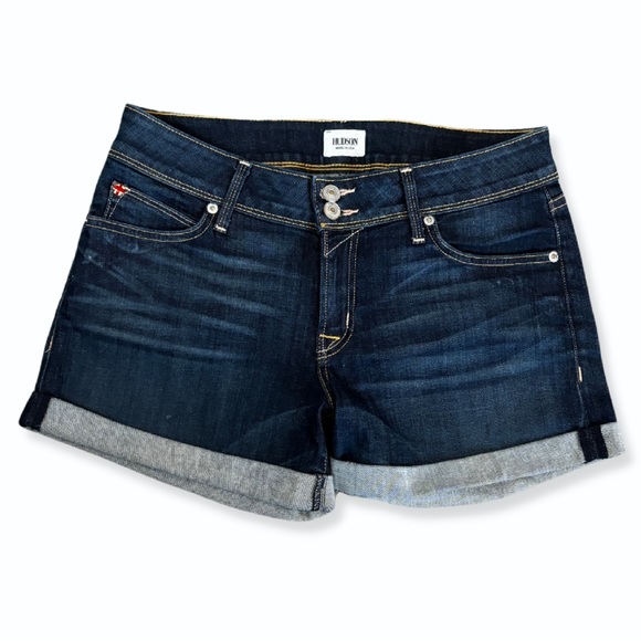 Hudson Jeans Pants - Hudson Crowley Mid Thigh Cuffed Shorts Flap Pockets Dark Wash Size 29
